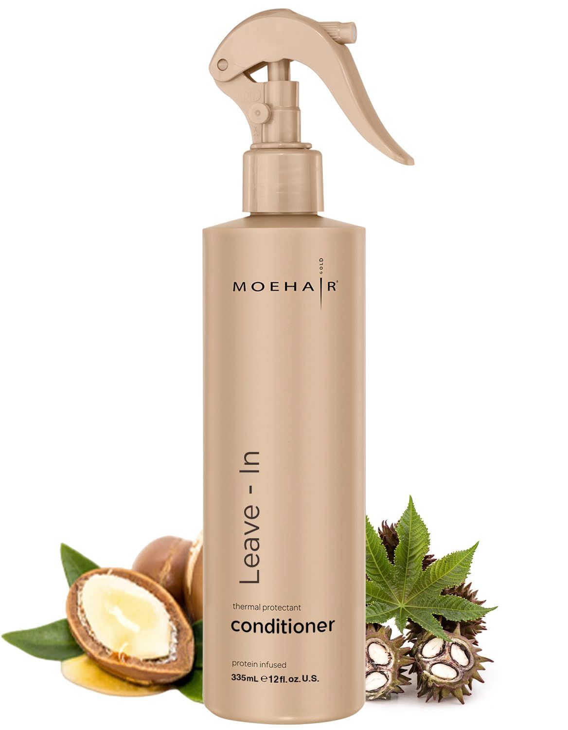 MOEHAIR Leave-in Conditioner (12 Fl. Oz.) Infused with Proteins and Argan Oil Curly Hair Detangler Spray For Women Men Hair Softener Breakage and Split End Repair Sulfate and Paraben Free