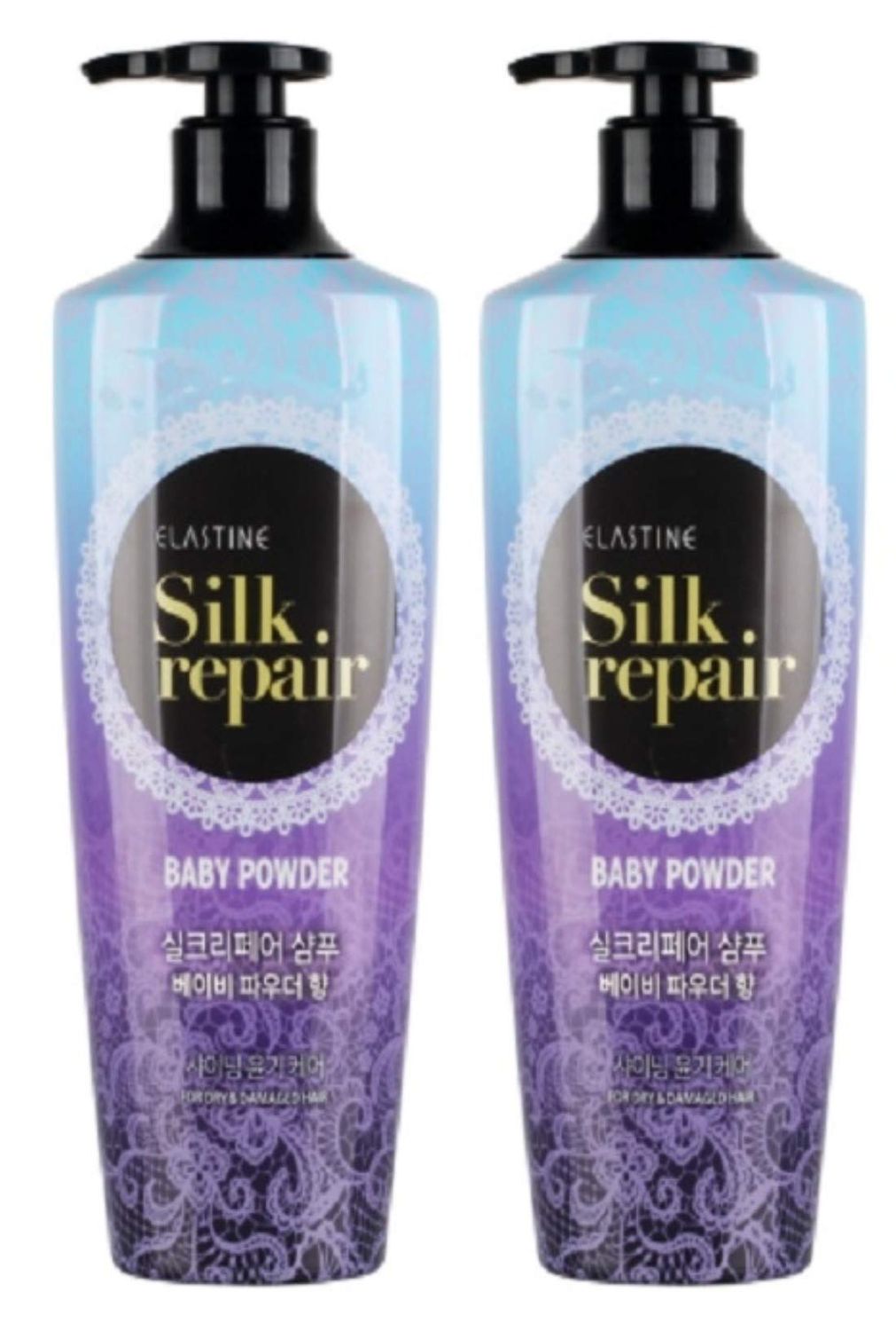 Elastine Silk Repair Shampoo Baby Powder Scent x 2 Pack (550ml 18.6 Fl.ozeach)
