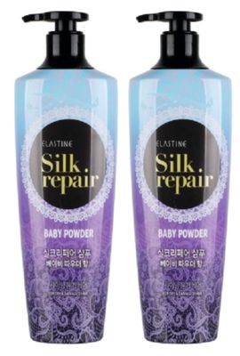 Elastine Silk Repair Shampoo Baby Powder Scent x 2 Pack (550ml 18.6 Fl.ozeach)