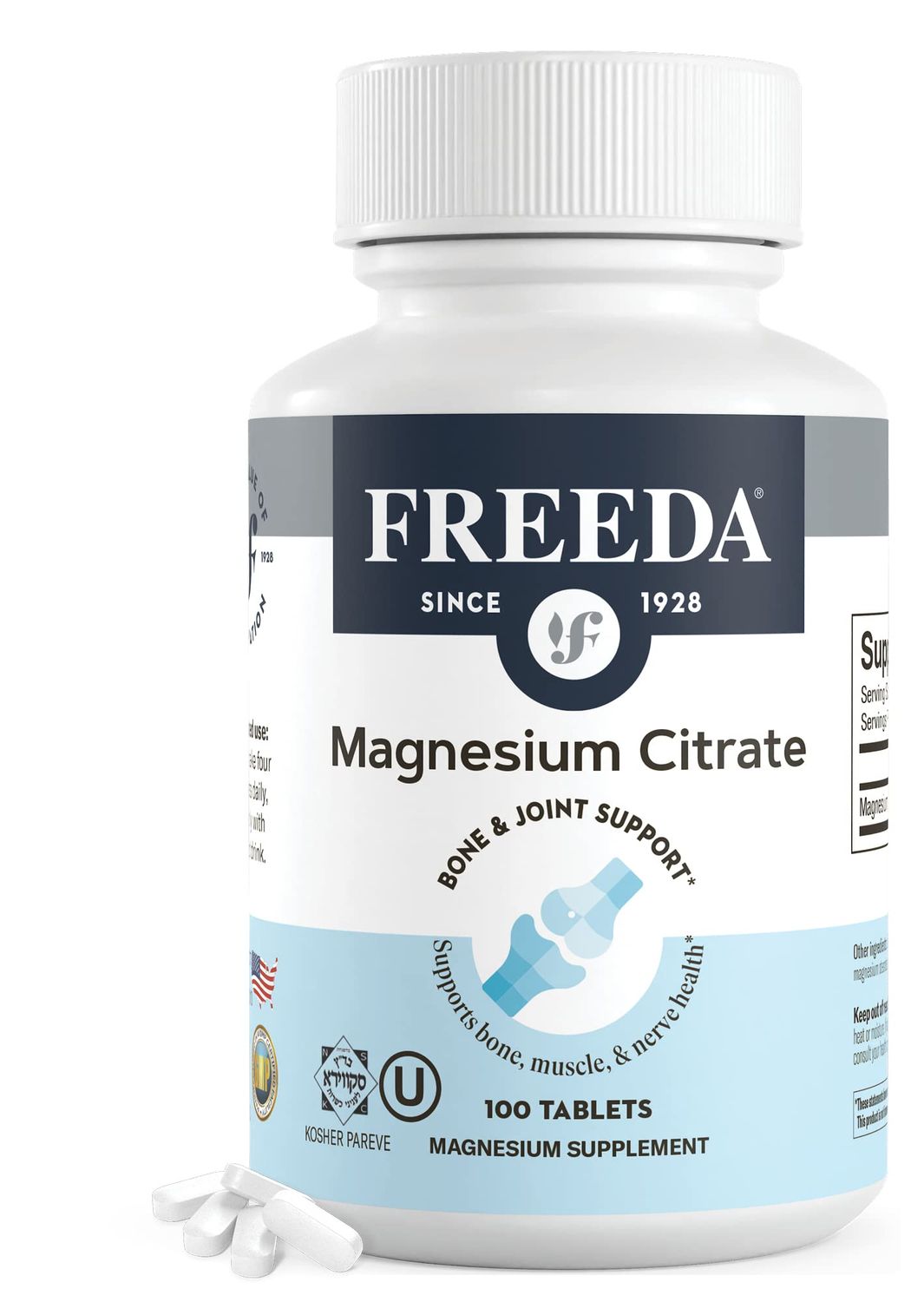 Freeda Magnesium Citrate 400mg Per Serving - Pure Magnesium Citrate Magnesium Supplement - Magnesium Citrate Tablets - Mag Citrate Magnesium Mineral Supplements - Magnesium Pills (100 Ct)