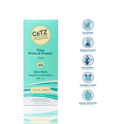 COTZ Face Prime Protect Tinted Mineral Sunscreen and Facial Primer Broad Spectrum SPF 40 PA 1.5 oz 42.5 g.