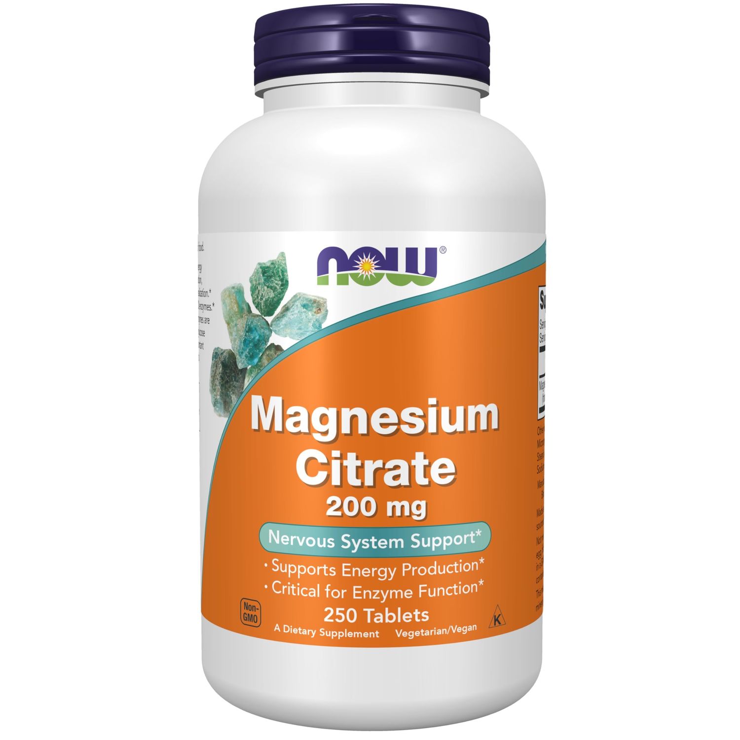 NOW Supplements, Magnesium Citrate 200 mg, Enzyme Function, Nervous System Support, 250 Count (Pack of 1)