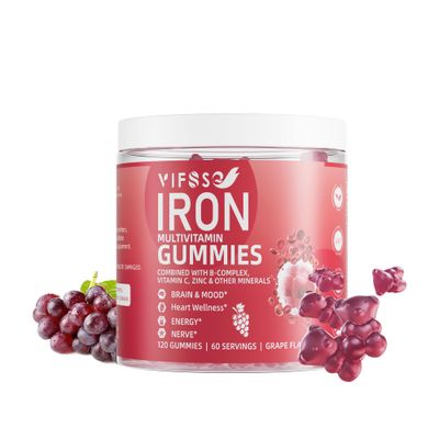 VIFSSG Iron Gummies Sugar Free, 120 Gummies Iron Supplement for Women Multivitamin with Iron, Vitamins Zinc for Women, Men Kids- Grape Flavor, Vegan Supplement, Folate for Energy- No After Taste