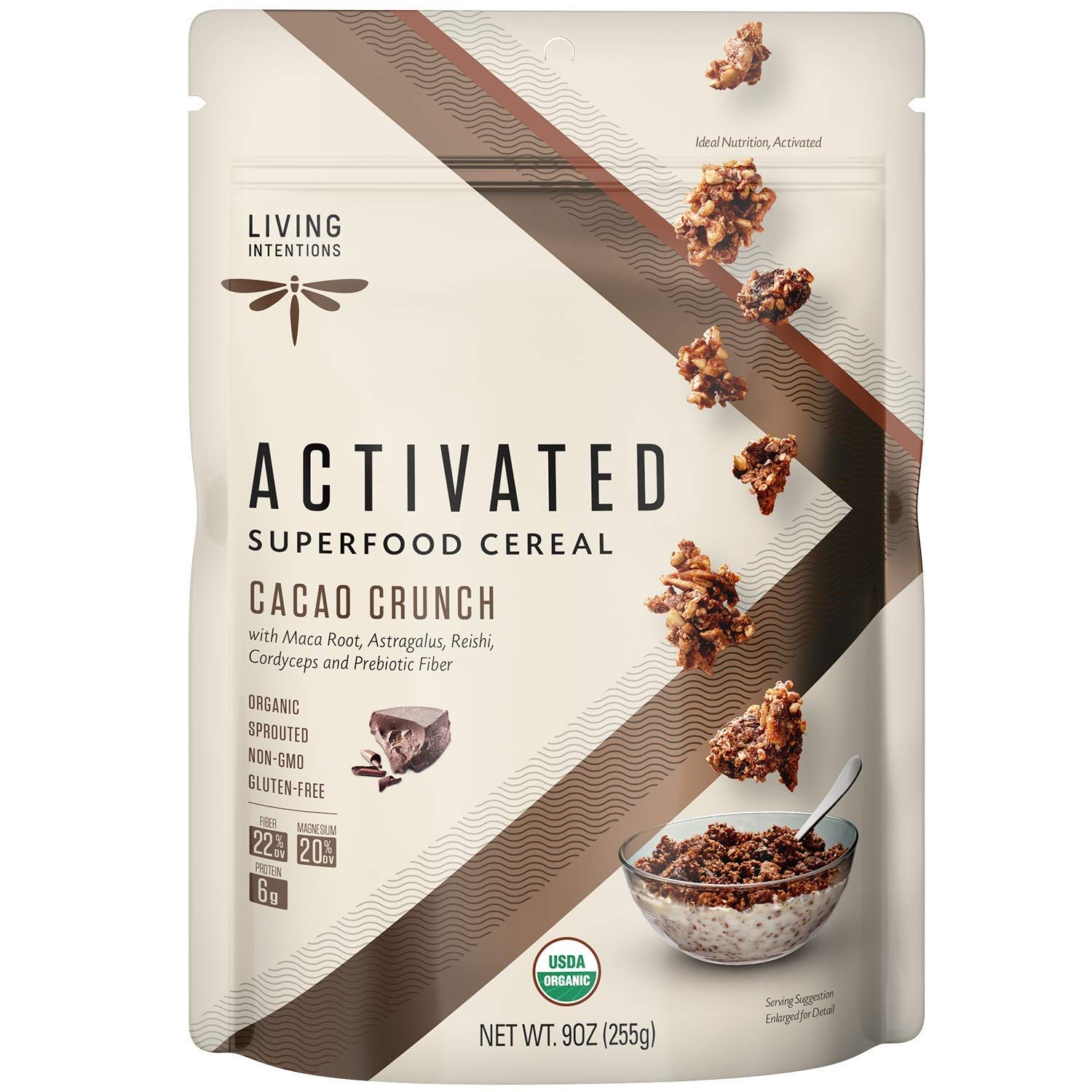 Living Intentions Organic Superfood Cereal - Cacao Crunch - NonGMO - Gluten Free - Vegan - Kosher - 9 Ounce Unit (1 Pack)