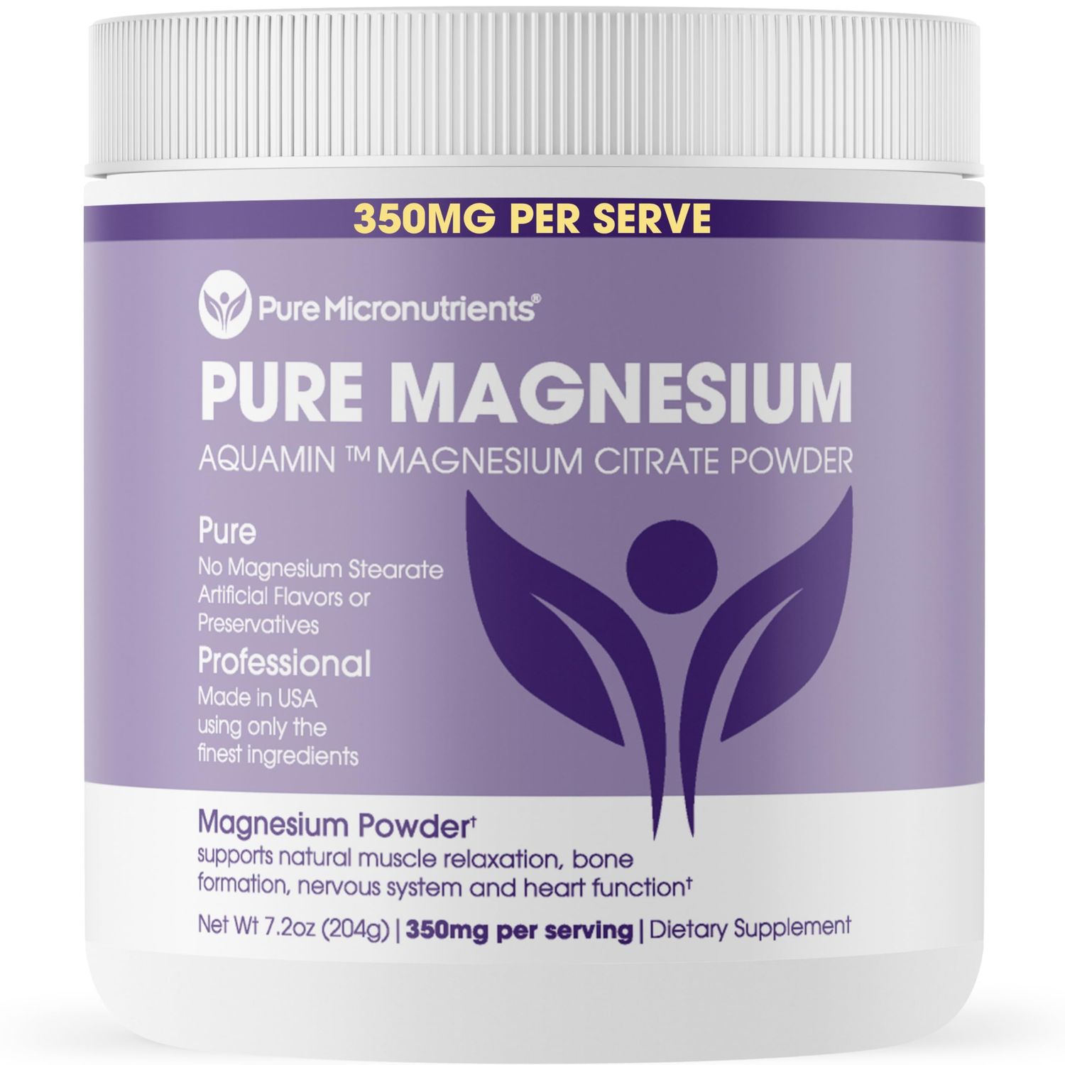 Pure Magnesium Citrate Powder to Support Sleep, Muscle Bone Health, Energy, Heart Digestion. Unflavored Magnesium Powder Drink Mix, Vegan, 60 Servings
