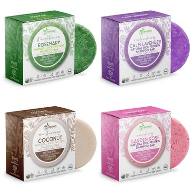 Solid Rice Protein Water Shampoo Bar With Conditioner Effect Hair Soap - Shampoo Bars For Hair With All Natural Plant Based Essential Oils And Zero Waste Packaging Fan Favourite Bundle 4 Pack