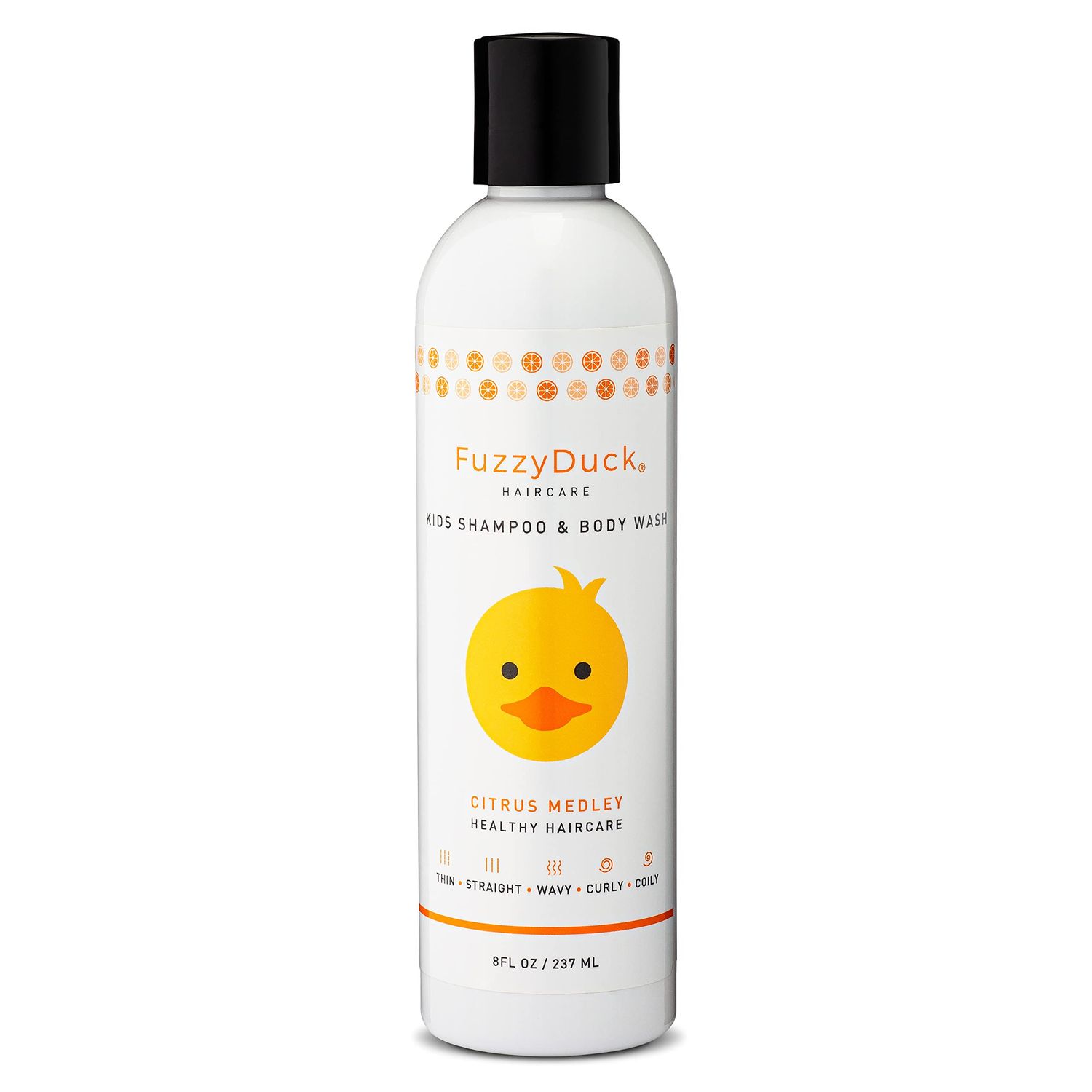 FuzzyDuck Kids Tear Free Shampoo Body Wash - Natural Hair Products for Kids Made with Aloe, Sea Botanicals Honey, Boost Moisture Manageability for All Hair Types (Citrus Medley, 8oz)