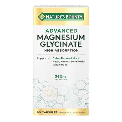 Nature&#39;s Bounty Calm Magnesium Glycinate Supplement - High Absorption Magnesium for Relaxed Mood, Heart Bone Health, 90 Capsules