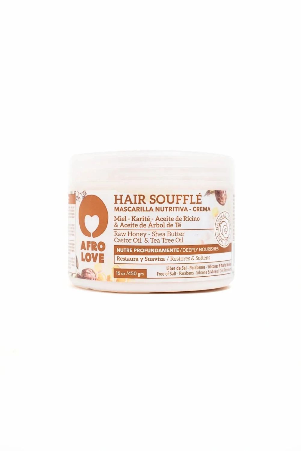 Afro Love Hair Souffl 16 oz - Deep Moisturizing Hair Mask with Raw Honey, Shea Butter Castor Oil - Intense Hydration Repair for Curly, Kinky, and Coily Hair - Sulfate Paraben-Free