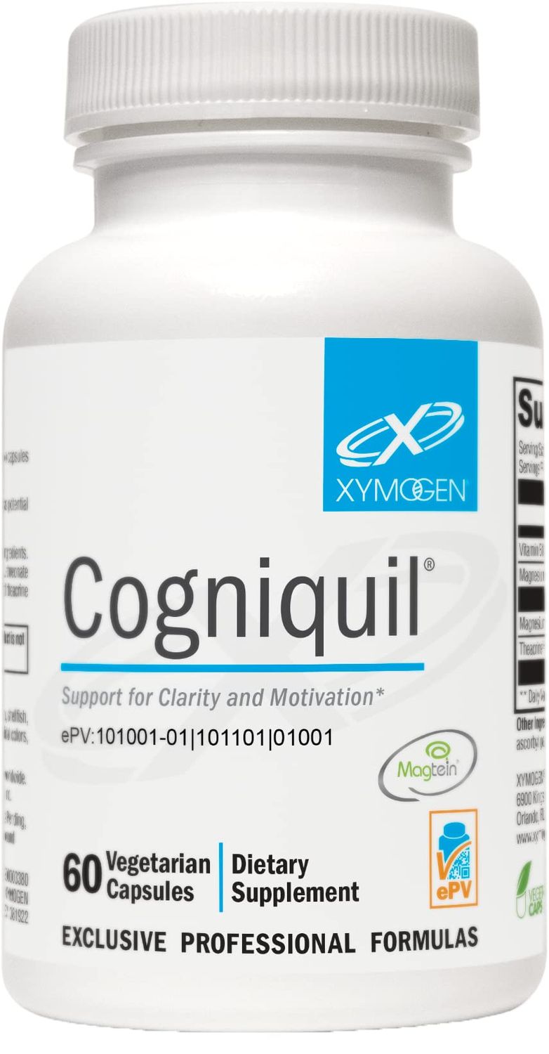 XYMOGEN Cogniquil - Support for Clarity, Focus, Motivation, Mental and Physical Energy - Magnesium L-Threonate to Supply Bioavailable Magnesium to The Brain, Theacrine Vitamin B12 (60 Capsules)