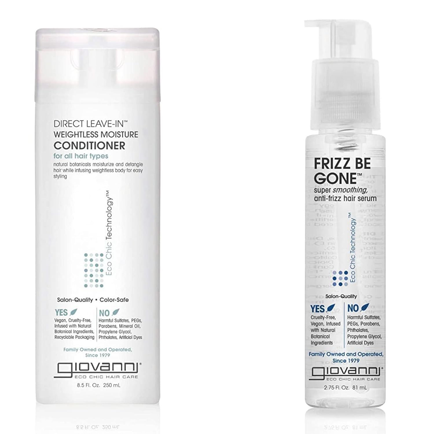 GIOVANNI Direct Leave-In Conditioner Frizz Be Gone Serum - Super Smoothing Set for Curly Girls, Anti Frizz, Adds Shine, Seals in Color, Infused with Natural Botanical Ingredients - 8.5 oz 2.75 oz