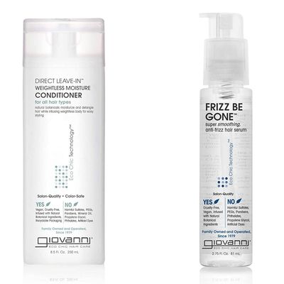 GIOVANNI Direct Leave-In Conditioner Frizz Be Gone Serum - Super Smoothing Set for Curly Girls, Anti Frizz, Adds Shine, Seals in Color, Infused with Natural Botanical Ingredients - 8.5 oz 2.75 oz
