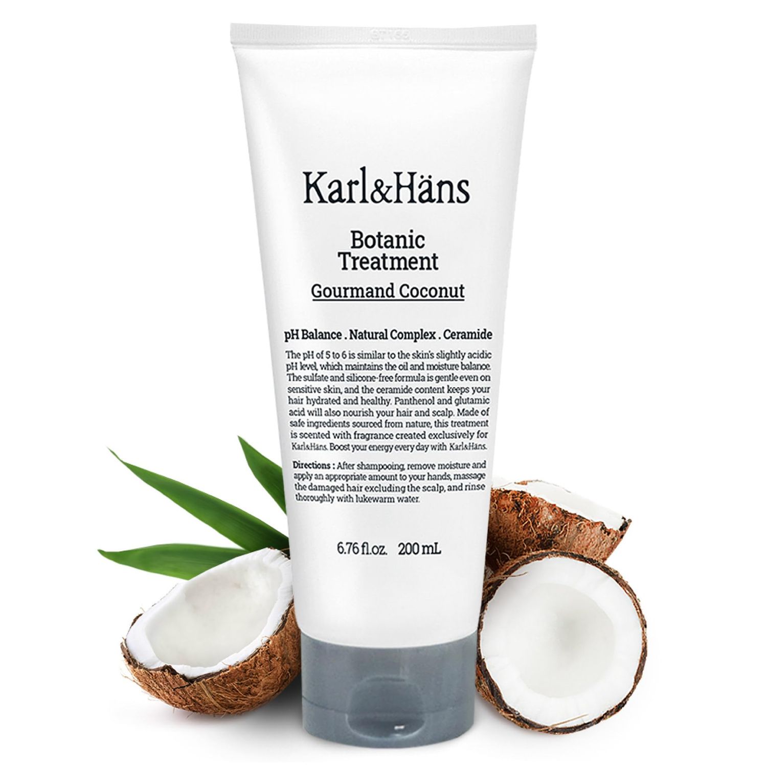 KarlHans Botanic Gourmand Coconut Conditioner Hair Treatment - Organic, Silicone-Free, Moisturizing with Ceramide, Coconut Oil Natural Extracts for All, Dry, Damaged, Frizzy Hair, 6.76 fl oz