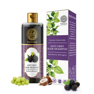 Buddha Natural Grey Hair Shampoo - Revitaizing Hair Cleanser For Grey Hair - 100 Ayush Certified Natural - 200 Ml (200.00 Ml (Pack Of 1) Dark Purple Color)