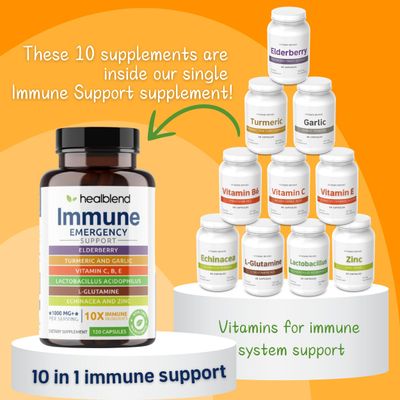 10 in 1 Immune Support Supplement Booster with Elderberry, Zinc, Echinacea, Turmeric, Lactobacillus Acidophilus, for Adults 120 Capsules