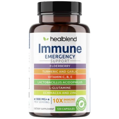 10 in 1 Immune Support Supplement Booster with Elderberry, Zinc, Echinacea, Turmeric, Lactobacillus Acidophilus, for Adults 120 Capsules