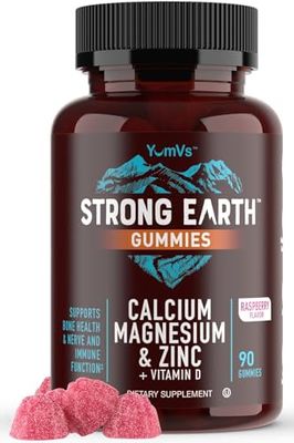 YUM-V&#39;S Strong Earth Calcium, Magnesium, Zinc and Vitamin D Gummies (90 Count) Calcium Gummies with Vitamin D3 Zinc Magnesium Supplements, Delicious Bone Health Gummy Supplements