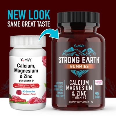YUM-V'S Strong Earth Calcium, Magnesium, Zinc and Vitamin D Gummies (90 Count) Calcium Gummies with Vitamin D3 Zinc Magnesium Supplements, Delicious Bone Health Gummy Supplements