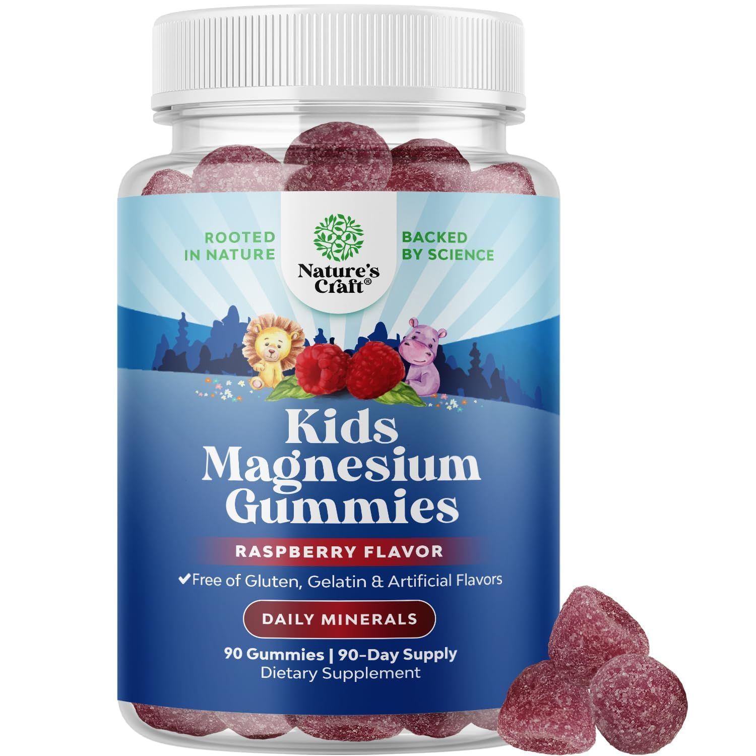 Kids Magnesium Gummies - Calm Relaxing Mg Citrate Supplement with Raspberry Flavor - Calm Magnesium Supplement for Nerve Health, Muscles Healthy Heart Support - Mag Citrate Gummies, 90 Count Pack