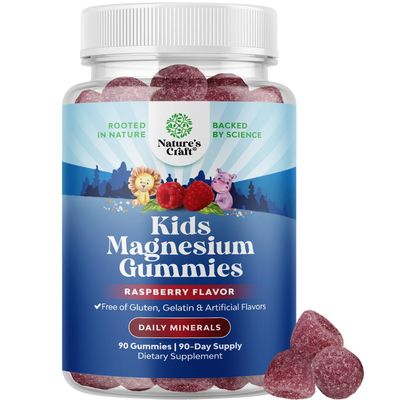 Kids Magnesium Gummies - Calm Relaxing Mg Citrate Supplement with Raspberry Flavor - Calm Magnesium Supplement for Nerve Health, Muscles Healthy Heart Support - Mag Citrate Gummies, 90 Count Pack