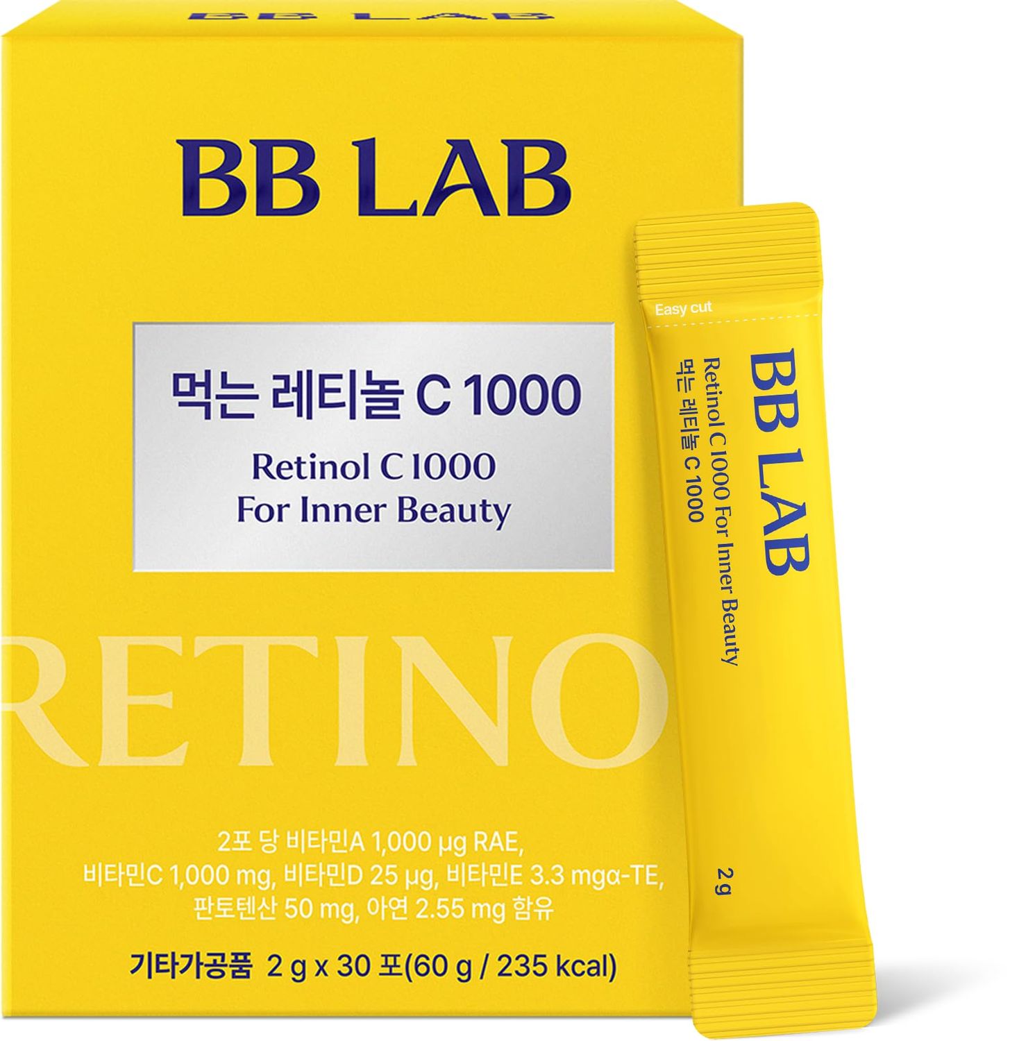BB LAB Retinol C 1000, Powder Blend with Vitamin C, Retinol, Vitamin E, B5 Zinc for Radiant Skin, Korea Inner Beauty Supplement for Healthy-Looking Skin