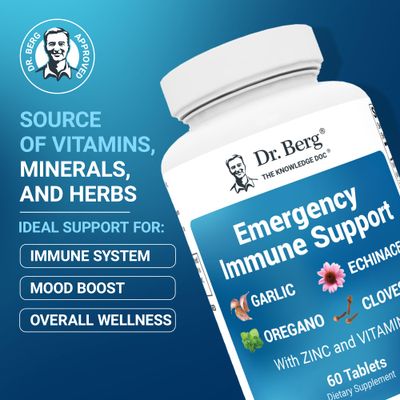 Dr. Berg Emergency Immune Support wEchinacea - Potent Blend of Herbal Extracts (Warning: Strong Herbal Smells) - Immune Support Supplement Includes 2,000 IUs of Vitamin D 10mg of Zinc - 60 Tablets