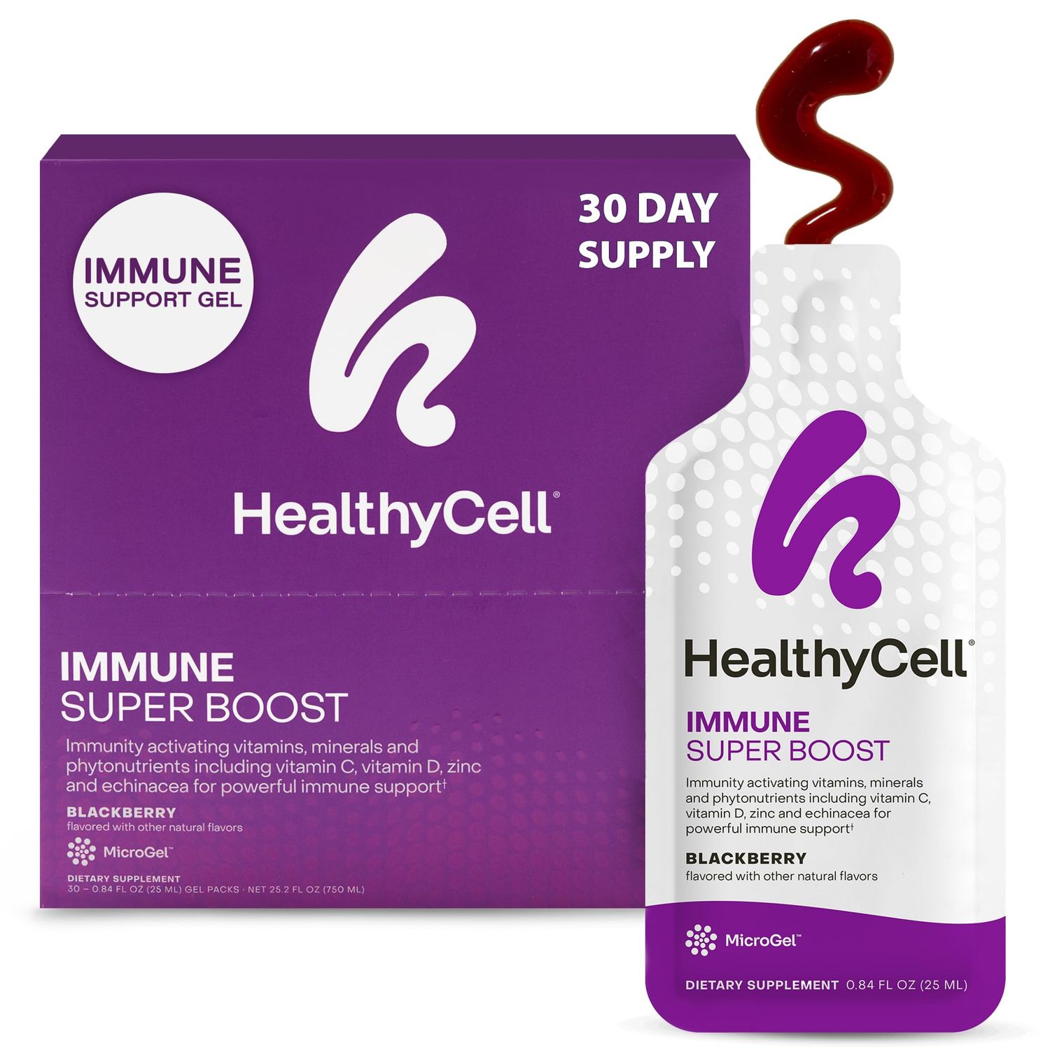 Healthycell Immune Super Boost Daily Liquid Supplement - Immune Support Supplement for Adults with Echinacea, Elderberry, Vitamin C, Vitamin D, Calcium Zinc - 30 Gel Packs