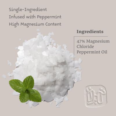Numeira Dead Sea Magnesium Flake Bath Soak - 100 Pure Magnesium Chloride Flakes wPeppermint Infused Essential Oil (8.82 oz Pouch)