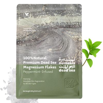 Numeira Dead Sea Magnesium Flake Bath Soak - 100 Pure Magnesium Chloride Flakes wPeppermint Infused Essential Oil (8.82 oz Pouch)