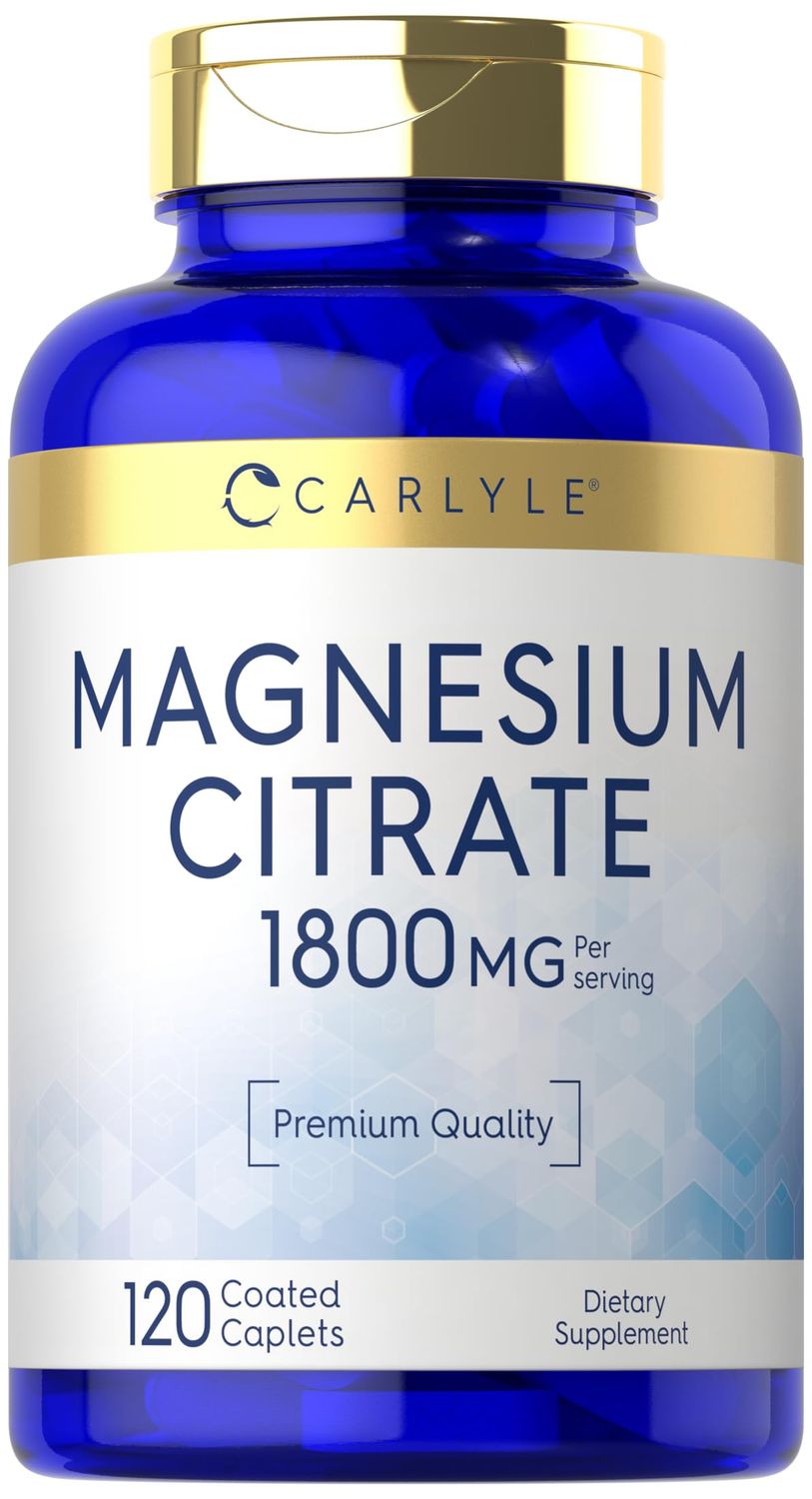 Carlyle Magnesium Citrate 1,800mg 120 Coated Caplets Vegetarian, Non-GMO, and Gluten Free Supplement