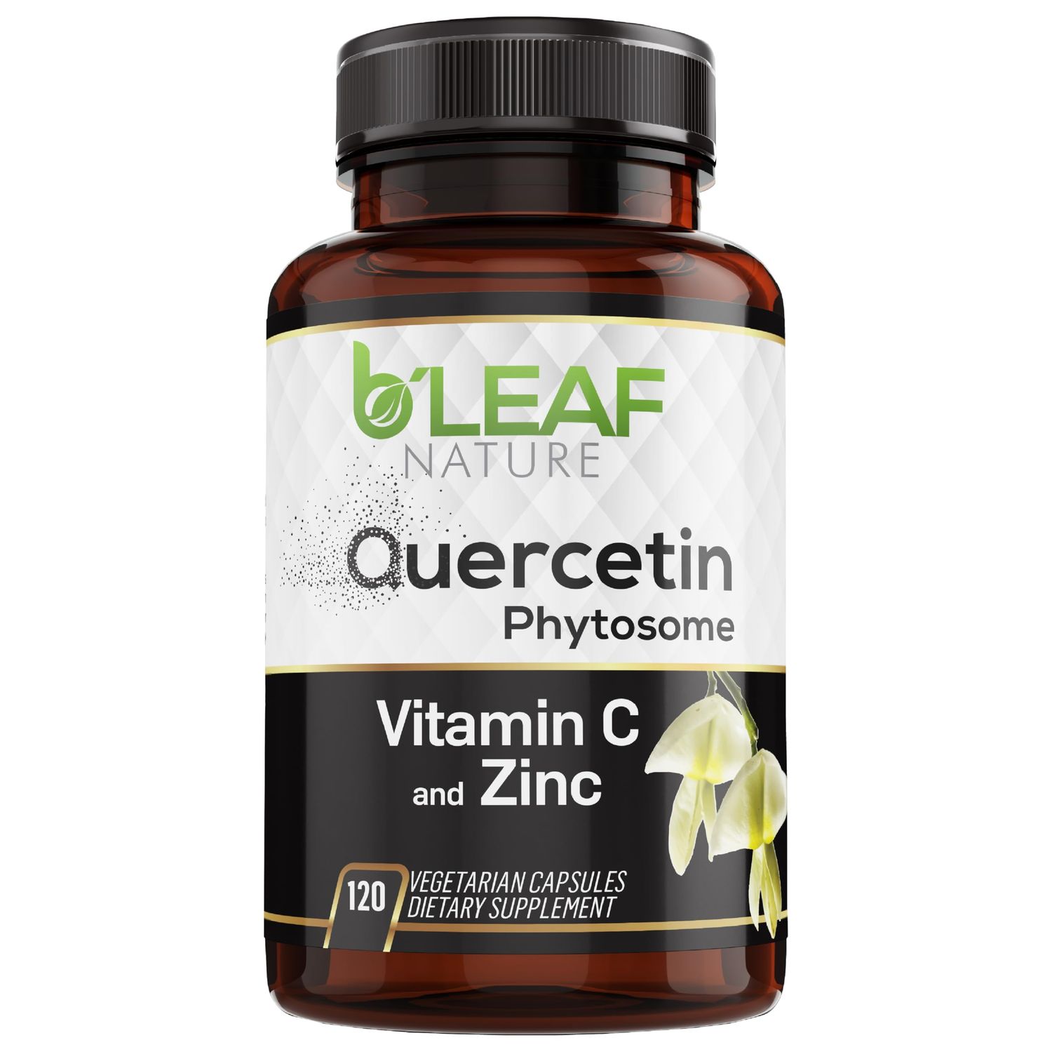 B&#39;LEAF NATURE Quercetin Phytosome Blend, 120 Count, 1000mg - High Absorption Vegetarian Capsules with Vitamin C and Zinc - Non-GMO Supplement for Allergy Relief, Immune, Brain and Energy Support