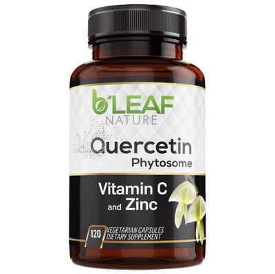 B&#39;LEAF NATURE Quercetin Phytosome Blend, 120 Count, 1000mg - High Absorption Vegetarian Capsules with Vitamin C and Zinc - Non-GMO Supplement for Allergy Relief, Immune, Brain and Energy Support