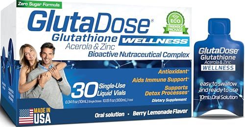 Liquid Glutathione Supplement, Lemon Berry Flavored Acerola Energy Booster wZinc, Daily Vitamins Minerals Blended in Liquid Vials, Everyday Auto-Immune Support for Adults