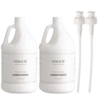 NISGUR Hotel Conditioner in Gallon Size 1 Gallon Each Total 2 Gallon Jugs with Extra Pump Dispenser to Refill Wall-mounted and Stand Dispenser Aloe vera, Green Tea Extract Infused Hotel Toiletries