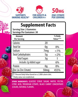 Zinc Gummies for Adults - Zinc Chewable Gummy for Immune Support - Powerful Natural Antioxidant Non-GMO Supplement for Children Men Woman Adults