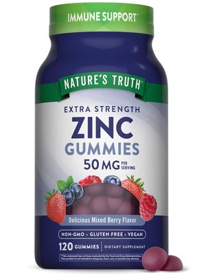 Nature&#39;s Truth Zinc Gummies for Adults 50mg 120 Count Vegan, Non-GMO Gluten Free Supplement Mixed Berry Flavor