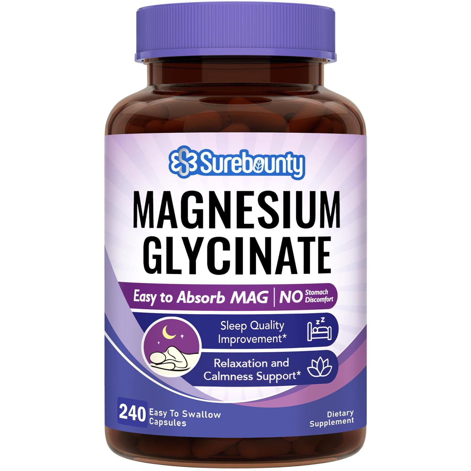 Magnesium Glycinate Supplement for Sleep, 2130 mg Chelated Magnesio Glycinate (240 mg Elemental Magnesio), Small Capsules for Kids Adults, Easy to Swallow 240 Capsules