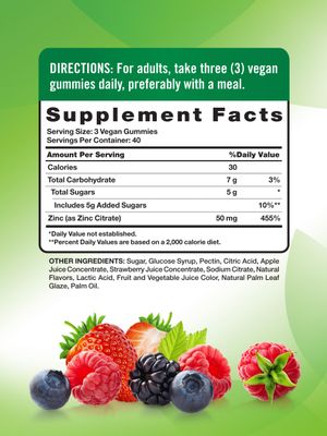 Nature's Truth Zinc Gummies for Adults 50mg 120 Count Vegan, Non-GMO Gluten Free Supplement Mixed Berry Flavor