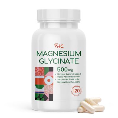 VHC Magnesium Glycinate 500mg Supplement Capsules, High Absorption- Gentle Form,Highly Purified Magnesium Mineral Supplements for Women Men, 120 Caps, Made in USA