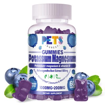 Potassium Magnesium Gummies - High Absorption Magnesium Glycinate Potassium Citrate Plus Omega 3, B6, D3, K2 Calcium - Chewable Gummy for Leg Cramps, Immunity Energy-Blueberry 60 Gummies