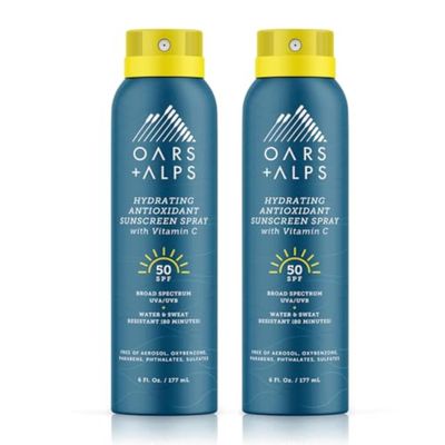 Oars Alps Hydrating SPF 50 Sunscreen Spray, Infused with Vitamin C and Antioxidants, Water and Sweat Resistant, 6 Oz, 2 Pack