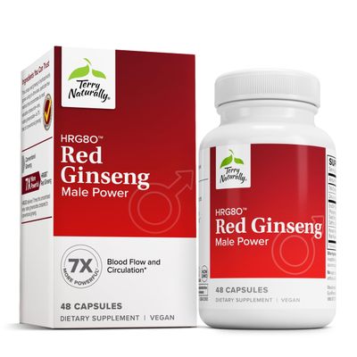 Terry Naturally HRG80 Red Ginseng Male Power - Blood Circulation Endurance Support Supplement - Dietary Supplement with Ginseng Zinc - Herbal Supplement for Energy Support - 48 Capsules