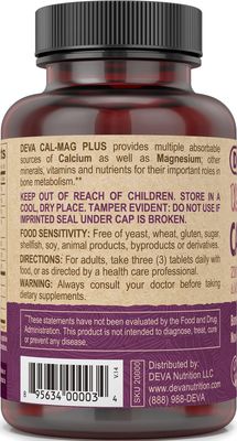 DEVA Vegan Cal MAG Plus Supplement with Calcium, Magnesium, Zinc, Boron, Vitamin C, D K, 90 Tablets, 1-Pack