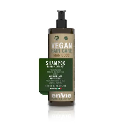 Vegan Hair Care Man Loss Shampoo 500mL - Plant Based Formula with Serenoa and Baobab for Hair Strength