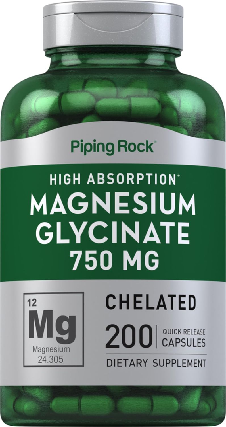 Piping Rock Magnesium Glycinate 750mg 200 Capsules High Absorption Chelated Non-GMO and Gluten Free Supplement