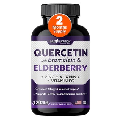 Gade Nutrition Quercetin with Bromelain Elderberry Quercetin with Vitamin C and Zinc Zinc Quercetin 500mg with Vitamin D3 Daily Immune Support Supplement - 2 Months Supply