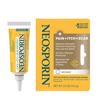 Neosporin Antibiotic Pain-Relieving, Anti-Itch, Scar Appearance Minimizer Ointment with Neomycin Bacitracin Zinc, 24-Hour Infection Protection for Minor Cuts, Scrapes Burns,.5 oz