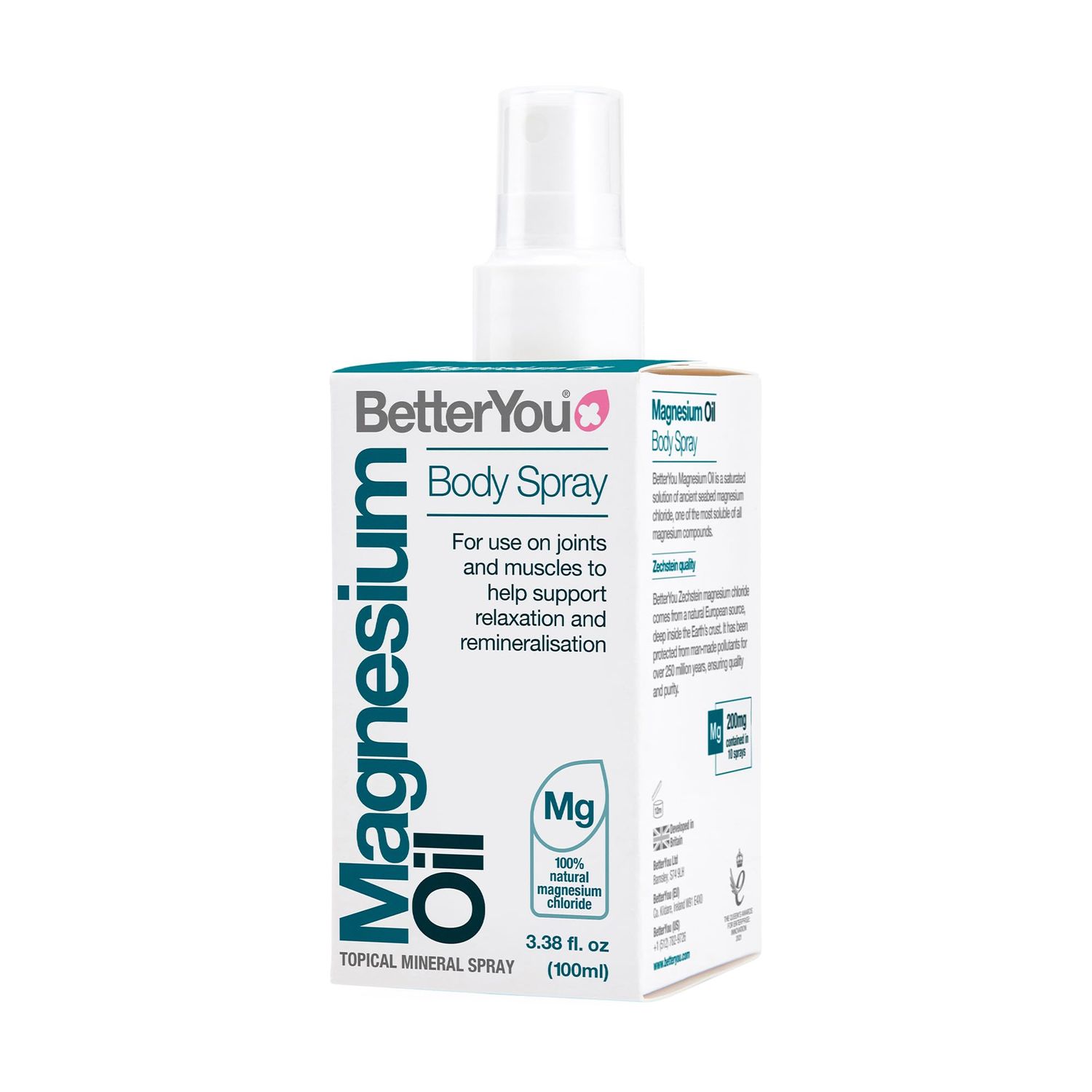 BetterYou Magnesium Oil Body Spray - Supports Natural Muscle Recovery and Function - Helps Your Skin Soak in Calcium - Effective Absorption for Strong Bones with Great Flexibility - 3.38 oz
