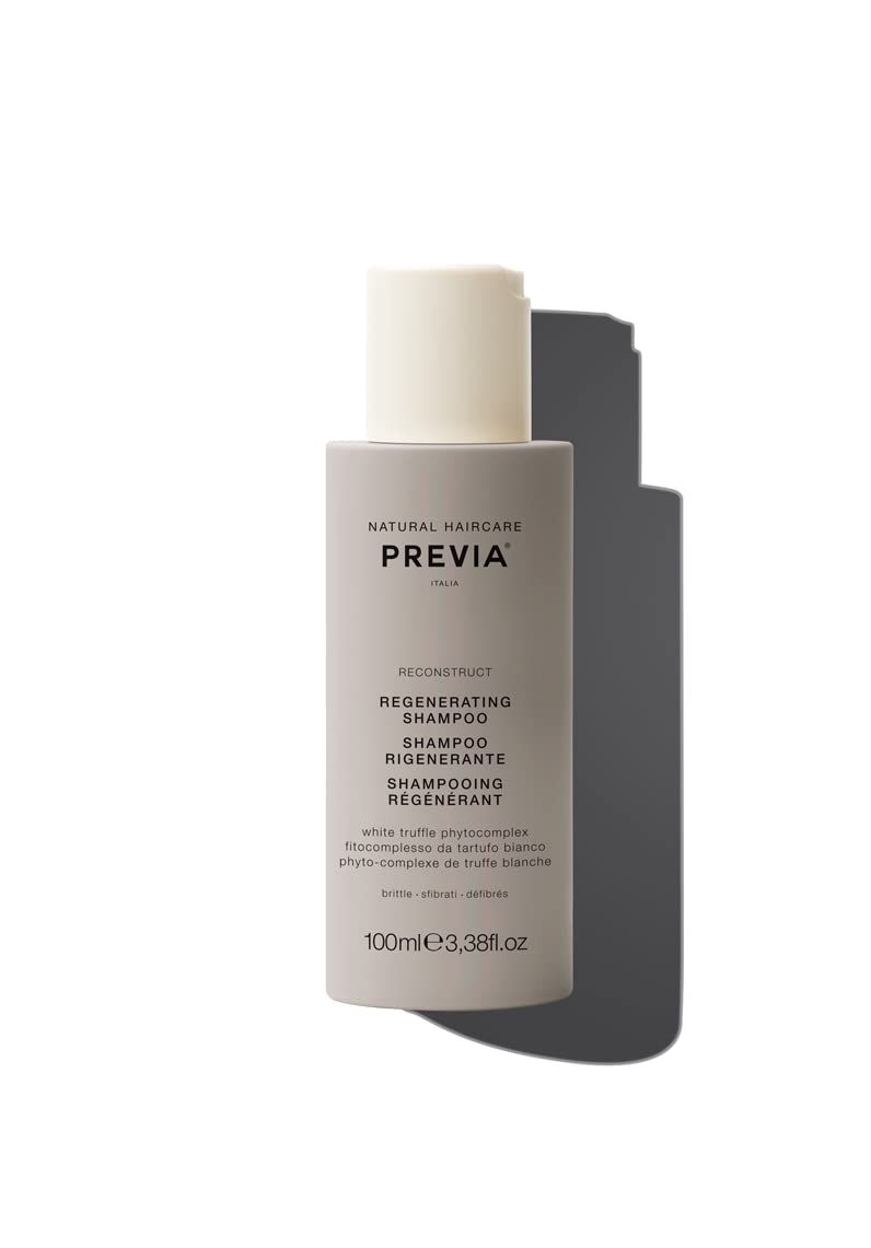 PREVIA Reconstruct Regenerating Shampoo - Natural Vegan Moisturizing Shampoo For Dry, Damaged Hair - Rejuvenates, Repairs And Restores Shine - 100ml