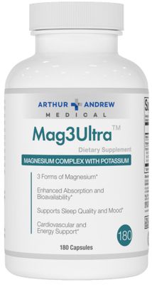 Arthur Andrew Medical, Mag3Ultra Triple Magnesium Supplement, Sucrosomial, Bisglycinate, Taurate for Muscle, Stress, Mood, Nerve, Bone Heart Support, 180 Capsules
